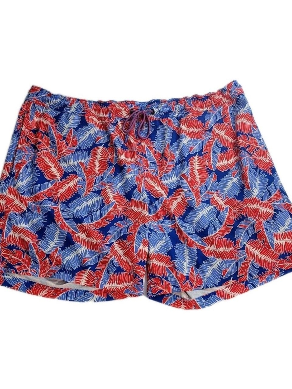 Mens Blue & Red Tropical Print Drawstring Shorts